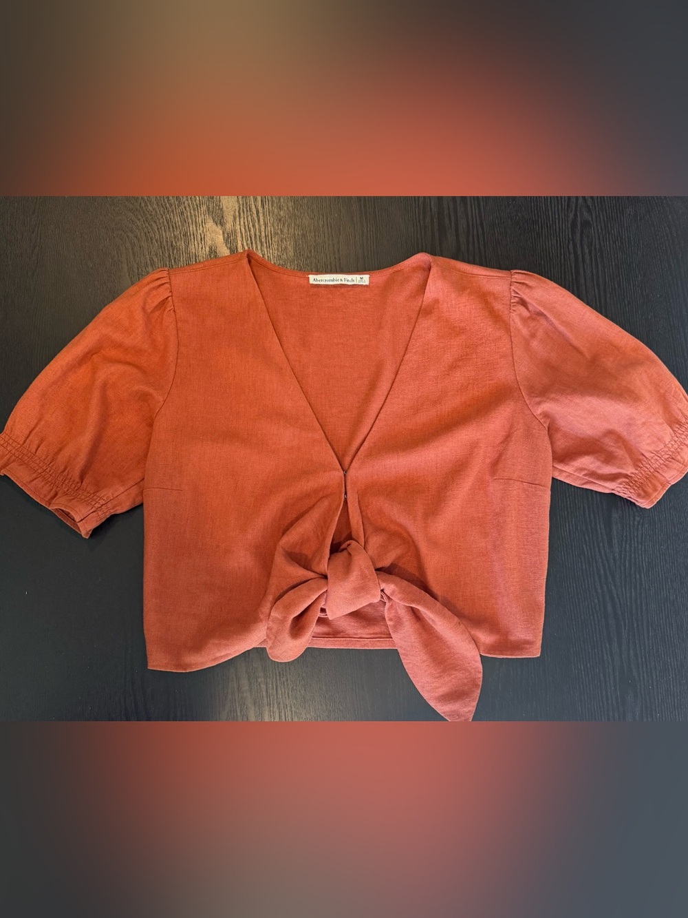 Abercrombie & Fitch Linen Blend Tie-Front Crop Top | Size Medium